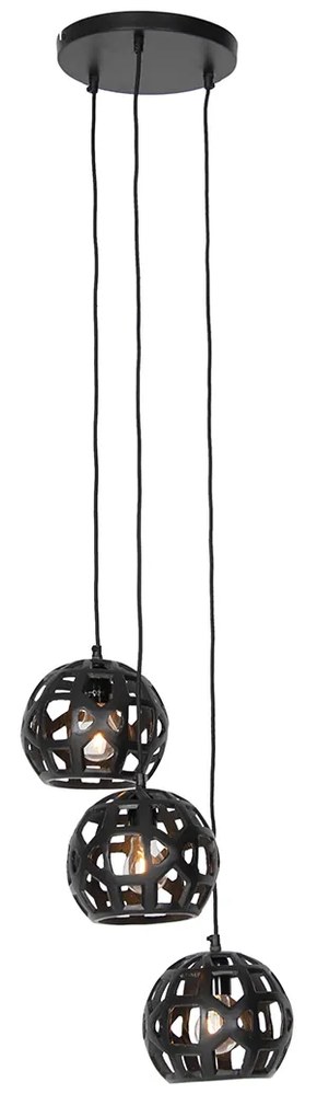 Lampă suspendată industrială neagră rotundă cu 3 lumini - Bobby