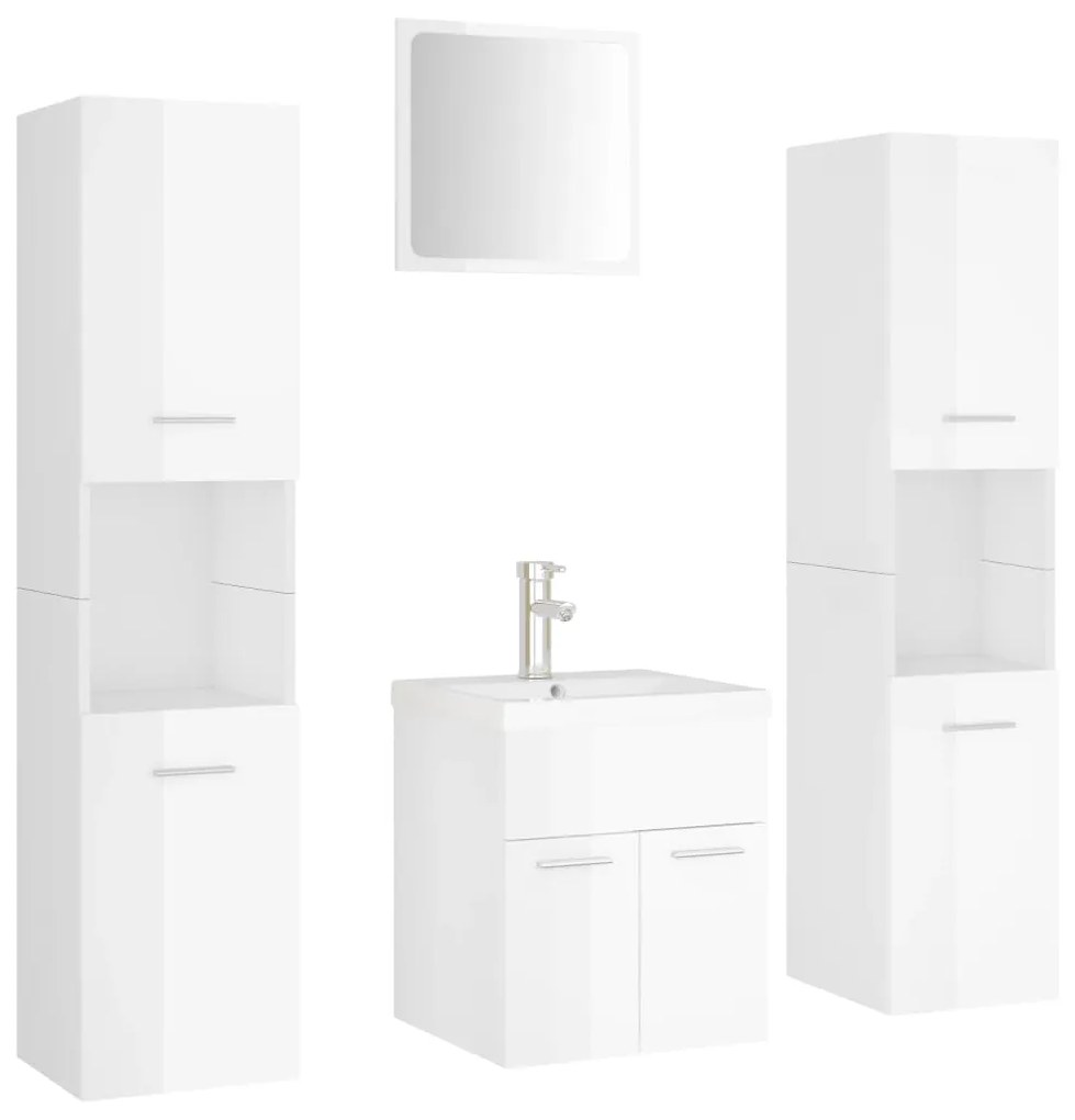 3071492 vidaXL Set mobilier de baie, alb extralucios, lemn prelucrat