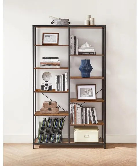 Biblioteca Cu 5 Niveluri, Maro Rustic Si Negru, 100 Cm