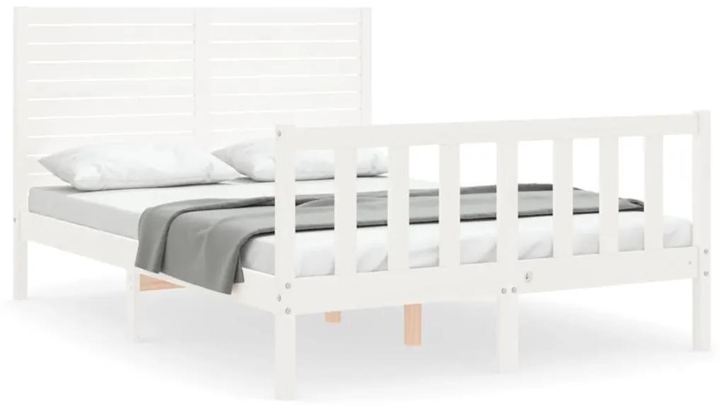 3193182 vidaXL Cadru de pat cu tăblie, dublu, alb, lemn masiv