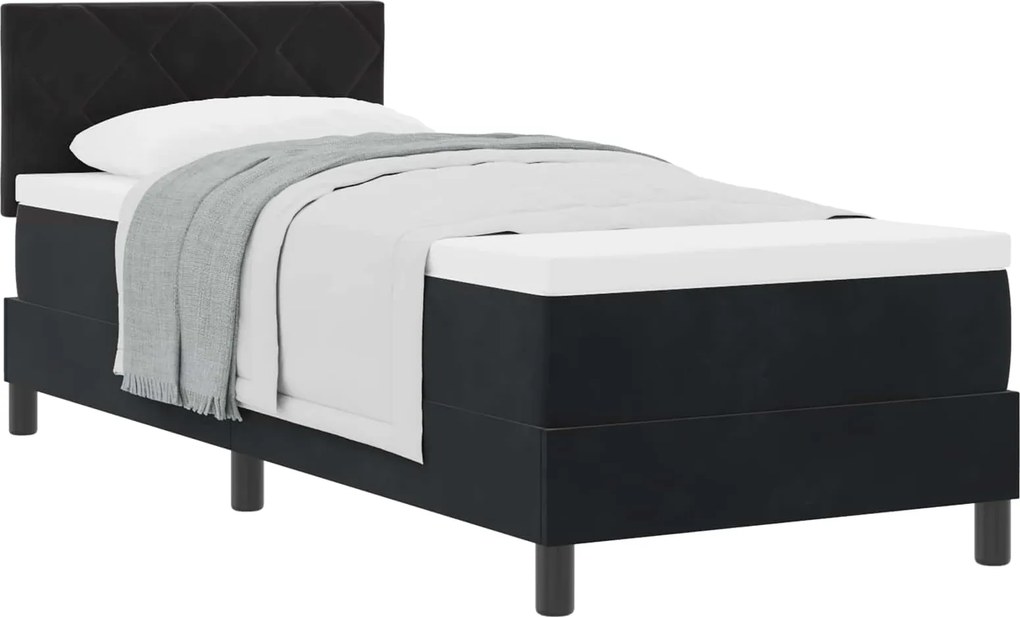 vidaXL Pat cu arcuri cu saltea cu headboard Negru 80 x 200 cm Catifea