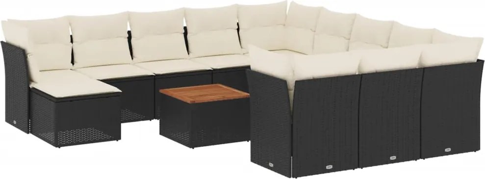 vidaXL Set mobilier de grădină cu perne, 13 piese, negru, poliratan