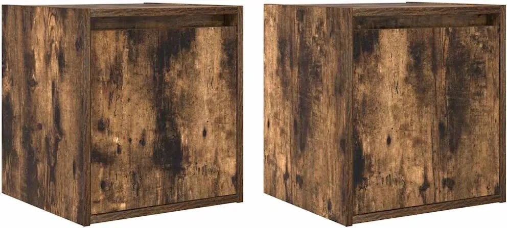 vidaXL Noptiere montate pe perete 2 buc Stejar afumat 38x34x40 cm