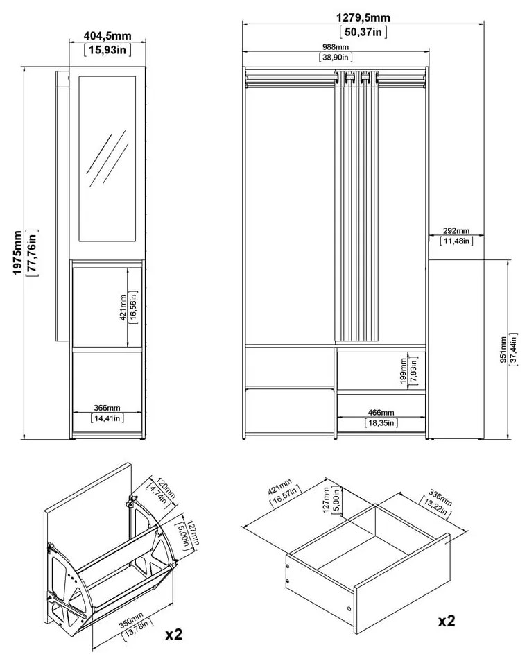 Set pentru hol alb/cu aspect de lemn de stejar Kit – Tvilum