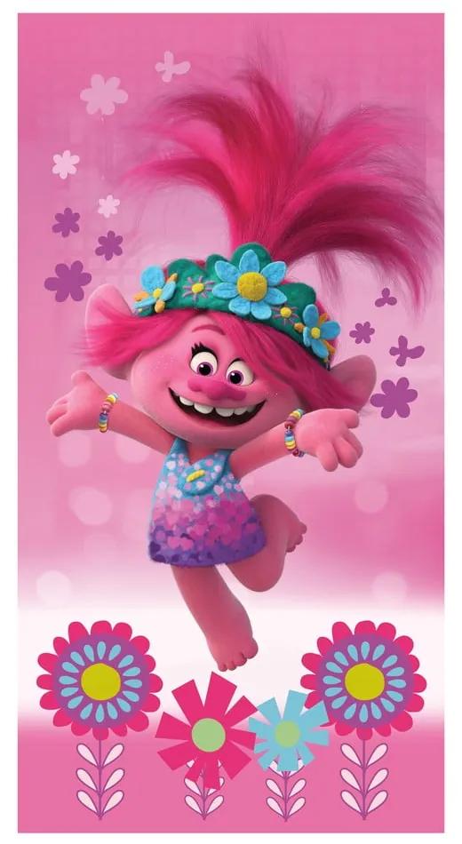 Prosop pentru copii roz din bumbac 70x140 cm Trolls – Jerry Fabrics