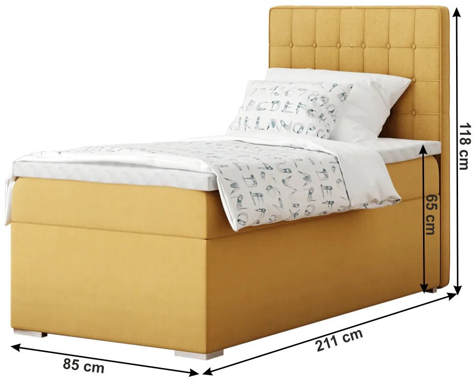 Pat boxspring, pat de o persoană, muştar, 80x200, dreapta, TERY