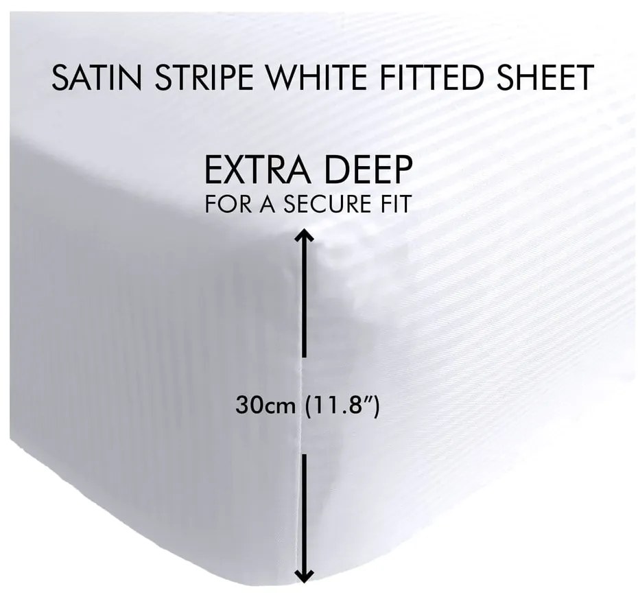 Cearceaf alb cu elastic 90x190 cm Satin Stripe - Catherine Lansfield