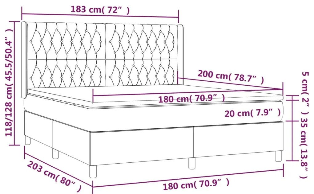 Pat box spring cu saltea, roz, 180x200 cm, catifea Roz, 180 x 200 cm, Design cu nasturi