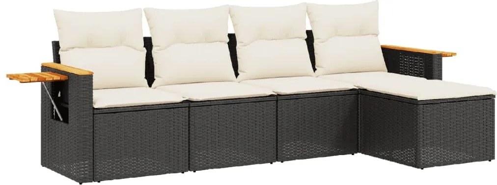 vidaXL Set mobilier de grădină cu perne, 5 piese, negru, poliratan