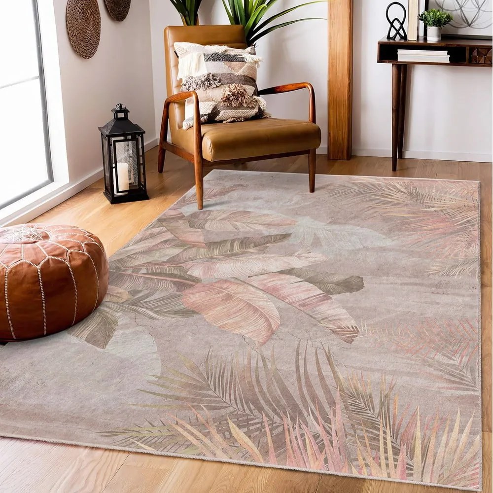 Covor bej lavabil 80x150 cm Dusty Leaves – Mila Home