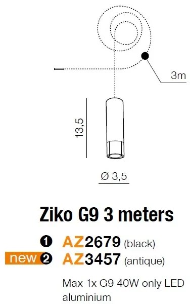Accesoriu/ Cablu 3 metri cu pendul Ziko G9 negru ZZ AZ2679