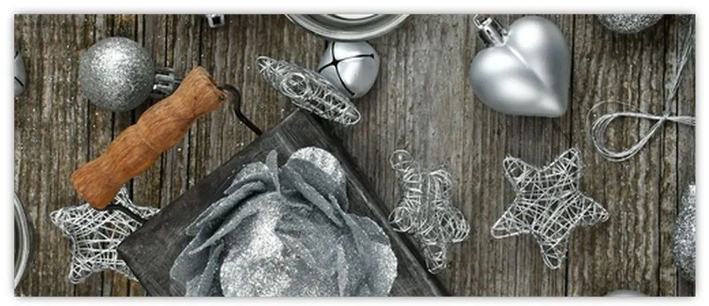 Tablou - decorațiuni argintii de Crăciun (120x50 cm)