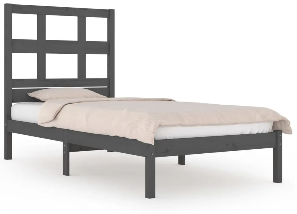 3104445 vidaXL Cadru de pat single, gri, 90x190 cm, lemn masiv de pin