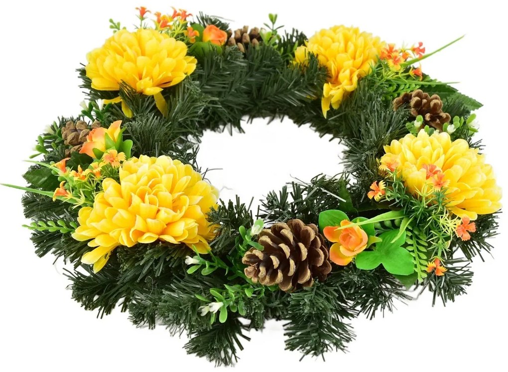 Coroană funerară Crizanteme galbene, 35 cm
