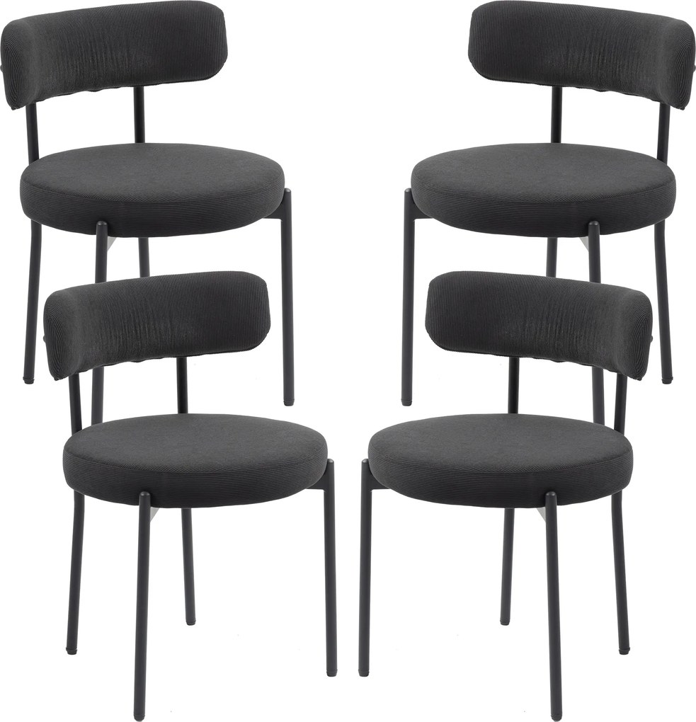 HOMCOM Set de 4 scaune de sufragerie cu spătar din țesătură picioare din oțel 51 x 51 x 76 cm negru | Aosom Romania