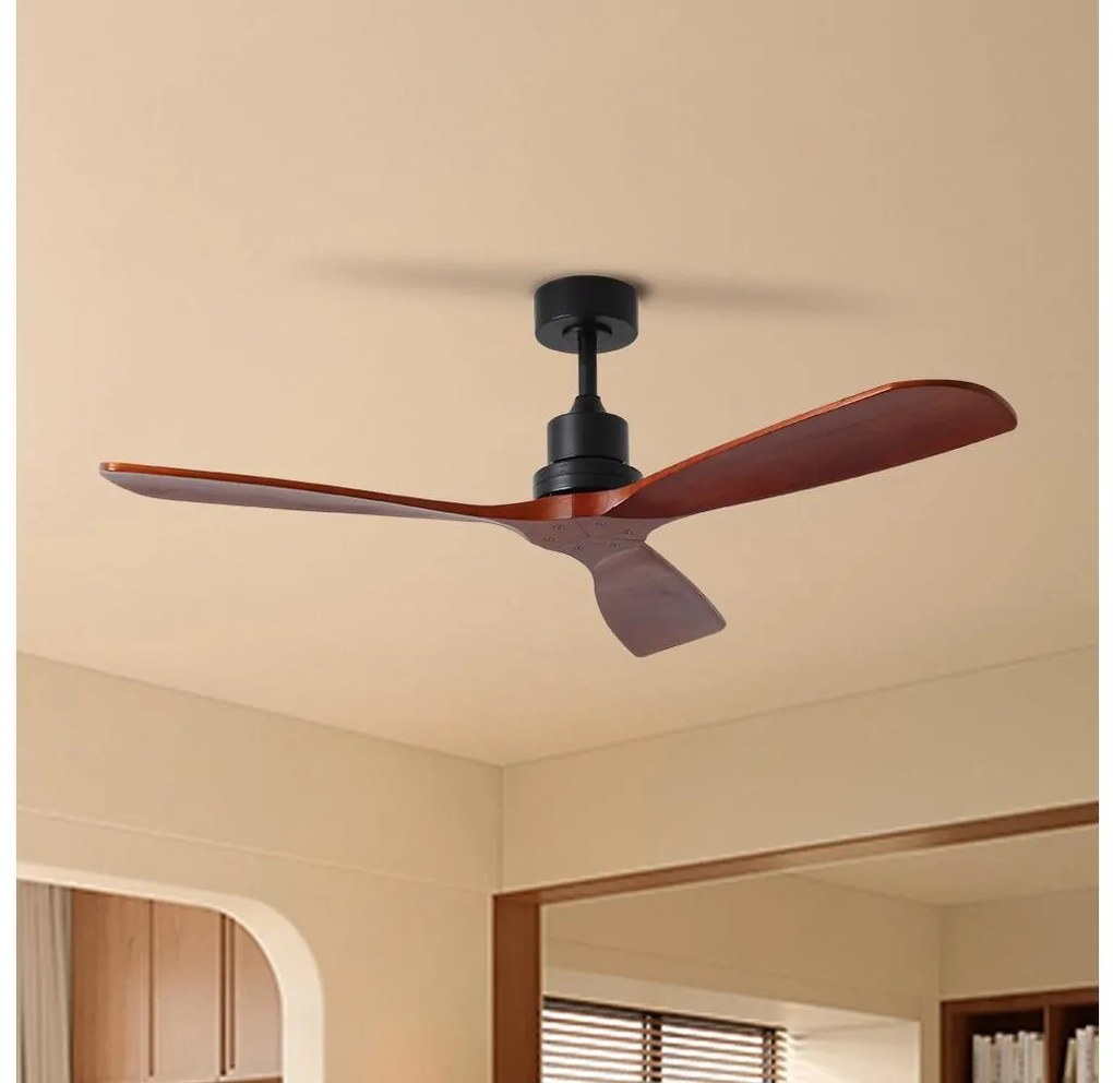 ZEVENTI - Ventilator de tavan LIONI Wi-Fi Tuya negru/stejar + telecomandă