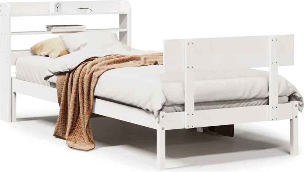 vidaXL Cadru pat fără saltea, alb, 100x200 cm, lemn masiv pin