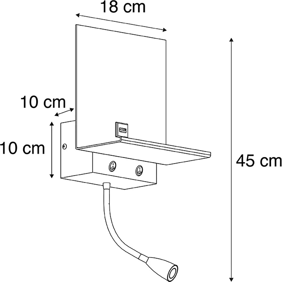Lampă de perete inteligentă neagră cu USB și braț flexibil incluzând WiFi G9 - Flero