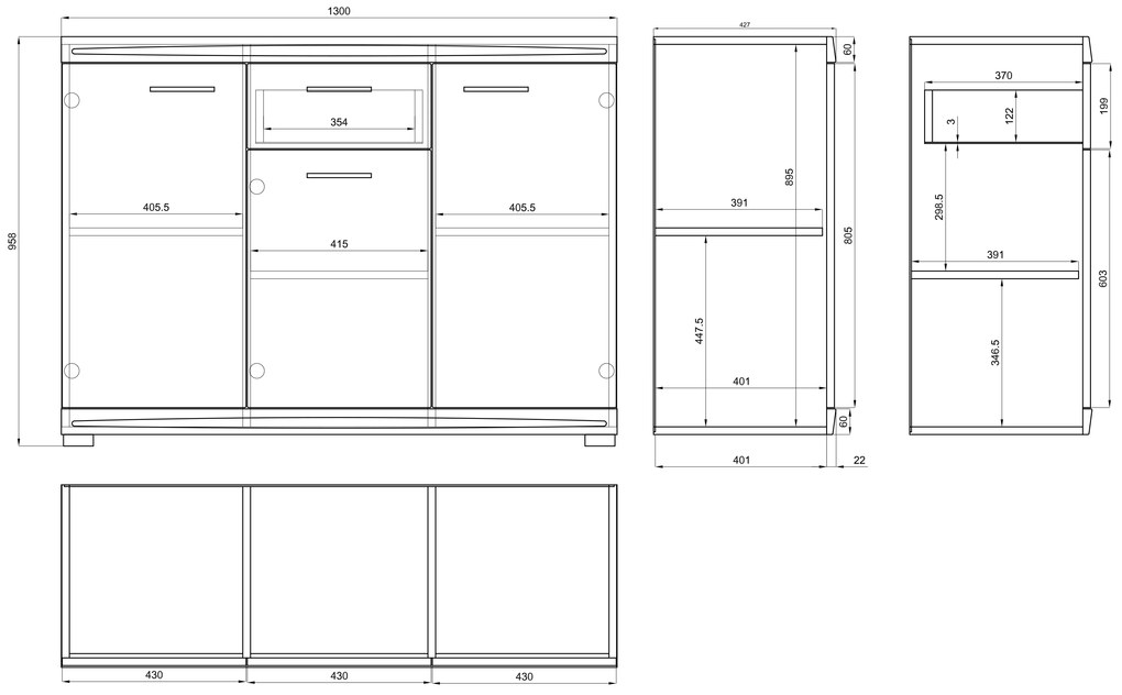 Mazzoni Mobilier perete SIMPLE Stejar Craft Auriu/Alb Luciu - COMODĂ MARE TV VITRINĂ DOUĂ COMODE PENTRU LIVING