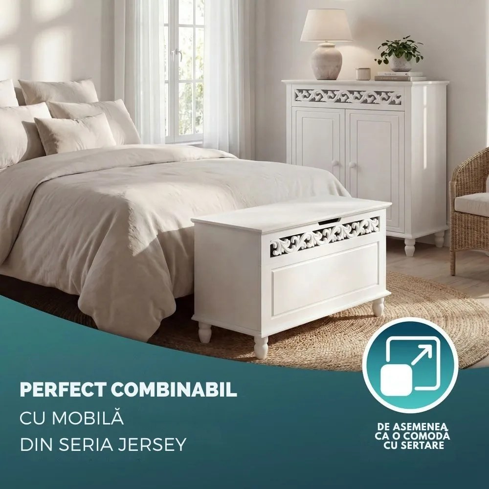 Ladă din lemn JERSEY, 80x40x48cm, alb Casaria