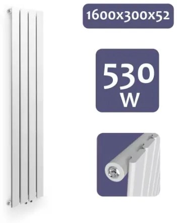 Radiator vertical, conexiune centrală, 1600 x 300 x 52 mm