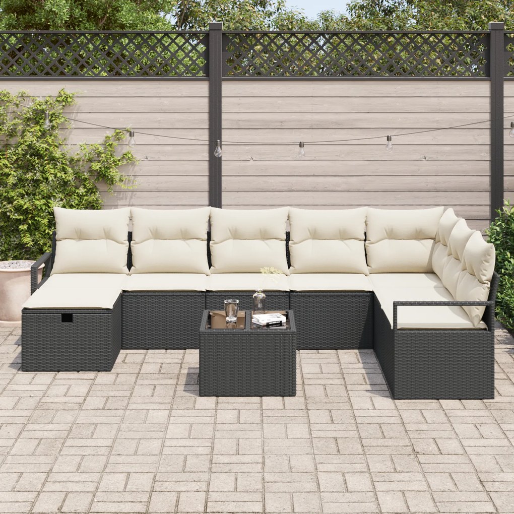 vidaXL Set de canapele pentru grădină cu pernă 9 pcs negru și crem