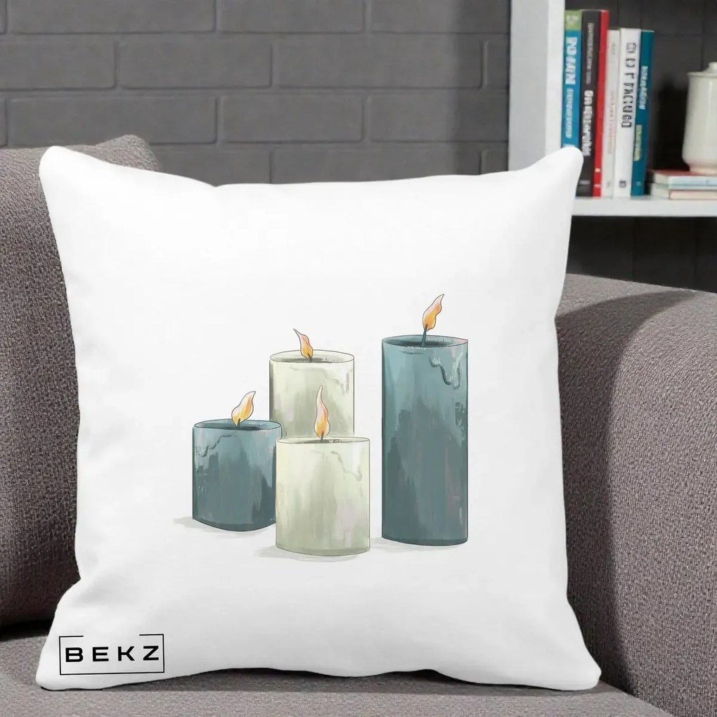 Perna Decorativa Lumanari Hygge Alb-Verde, 40x40 cm, Alba Mata, Husa Detasabila, Perna Inclusa, BEKZ®