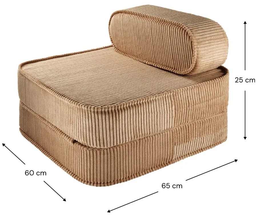 Fotoliu de copii maro cu tapițerie din catifea reiată Flip – Wigiwama