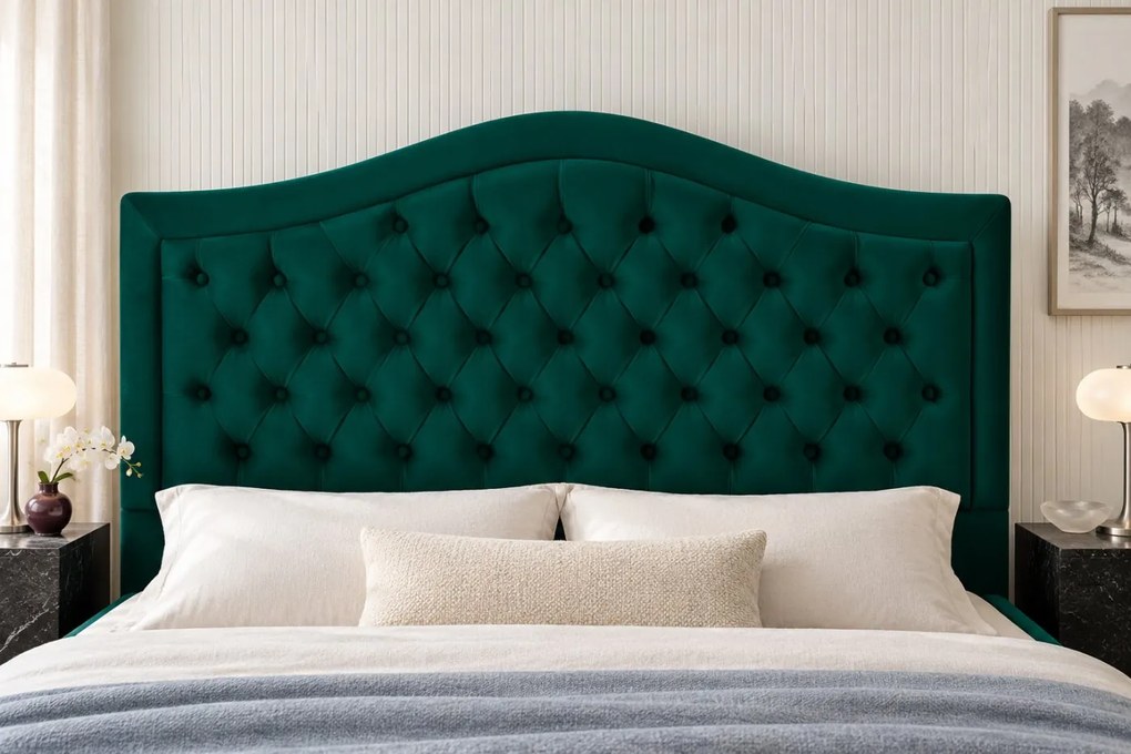 Pat tapițat din catifea Solaria 180×200 cm, verde, cu ladă de depozitare