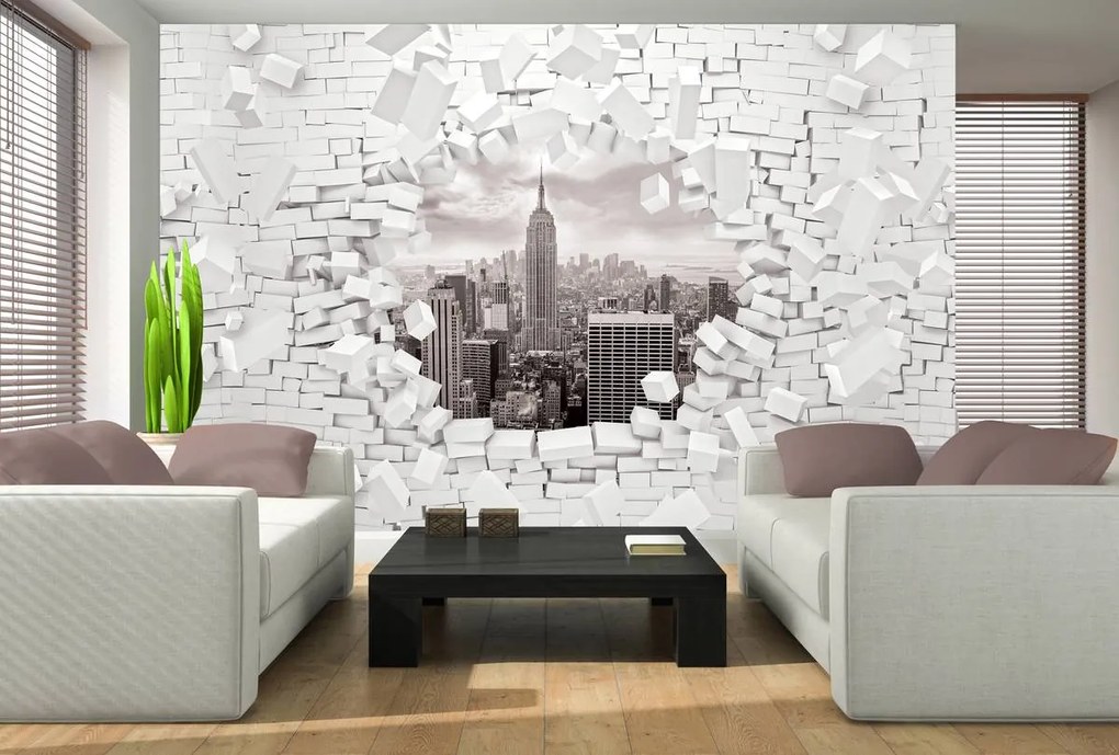 Fototapet - New York și 3D Brickwall (254x184 cm)