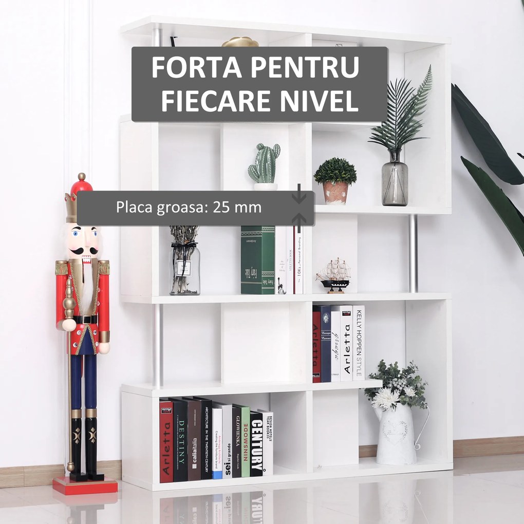 Homcom raft cărți, 5 Niveluri in Lemn, cu două curele anti-basculare în spate, 120x28.6x160cm, Alb | Aosom Romania