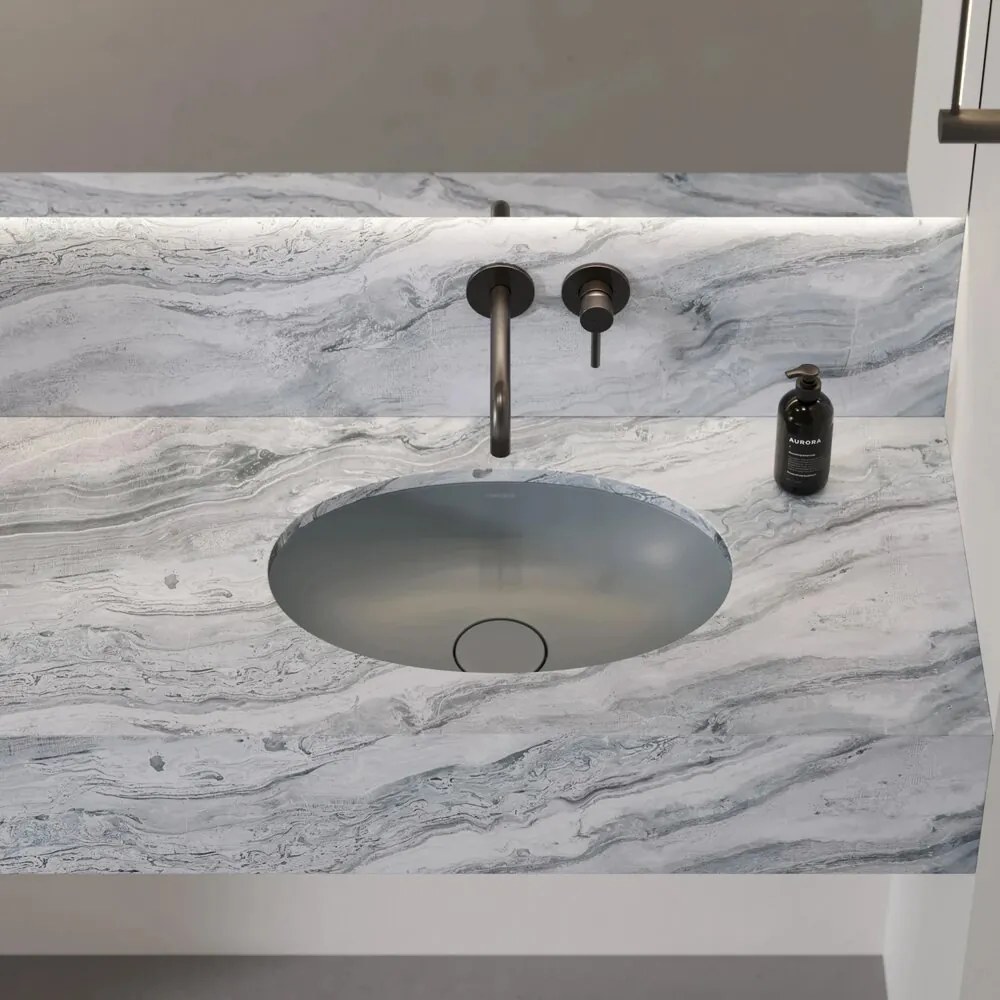 Lavoar sub blat Omnires Shell M+ finisaj gri cenusa mat 55 cm