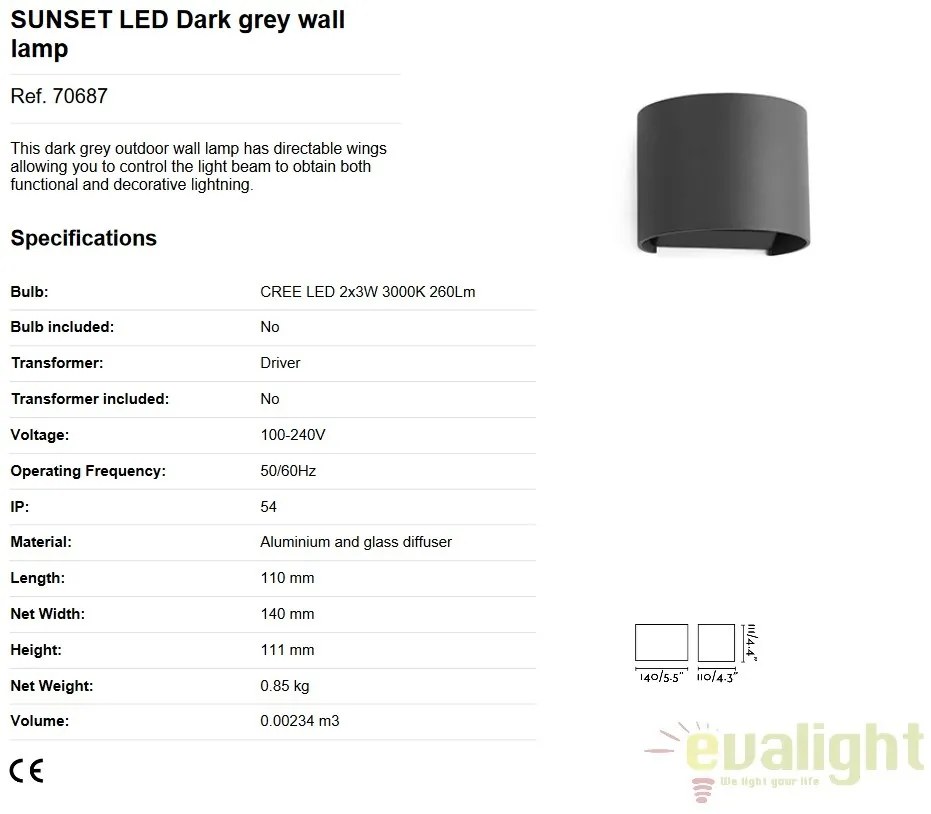 Aplica de perete LED exterior IP54 stil decorativ SUNSET neagra 70687
