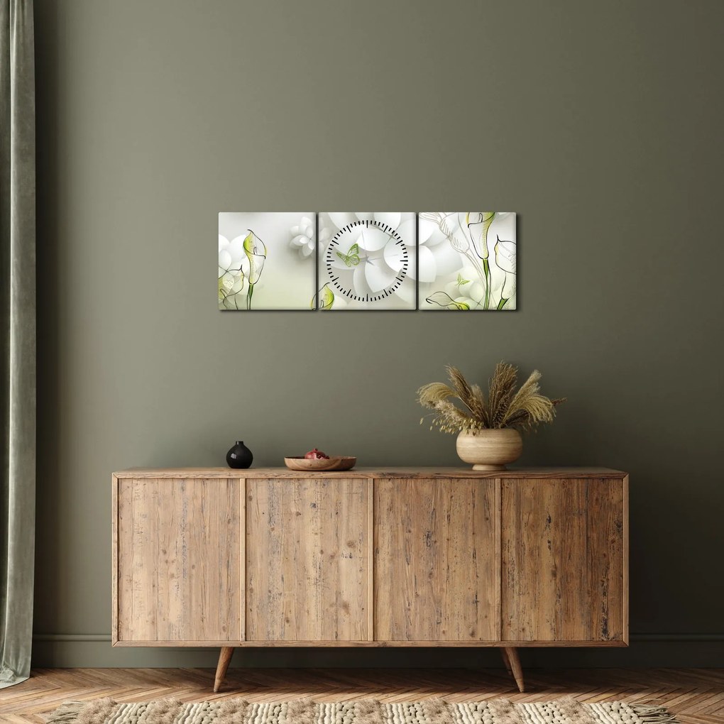 Tablou cu flori (cu ceas) (90x30 cm)