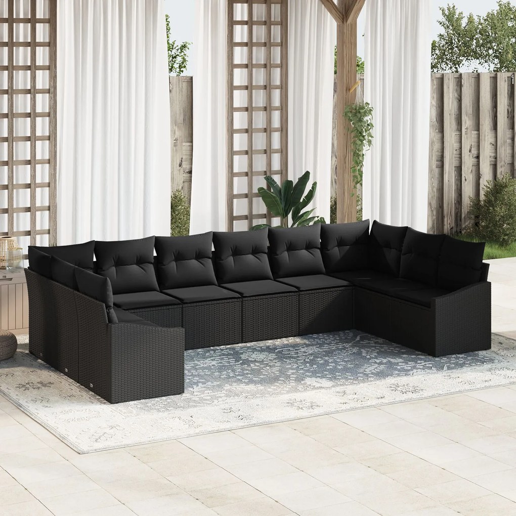 vidaXL Set de canapele pentru grădină 10 pcs Negru Rattan poli