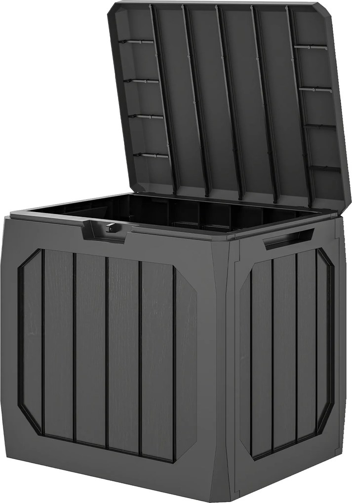 Outsunny Ladă de Grădină 121L din Plastic, Cutie de Depozitare pentru Exterior cu Mânere, Impermeabilă și cu Încuiere, 56x45x53 cm, Negru | Aosom Romania