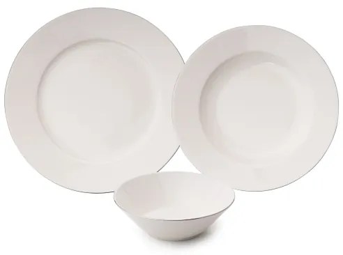 Set de masă din porțelan, 18 piese, alb cu detalii argintii