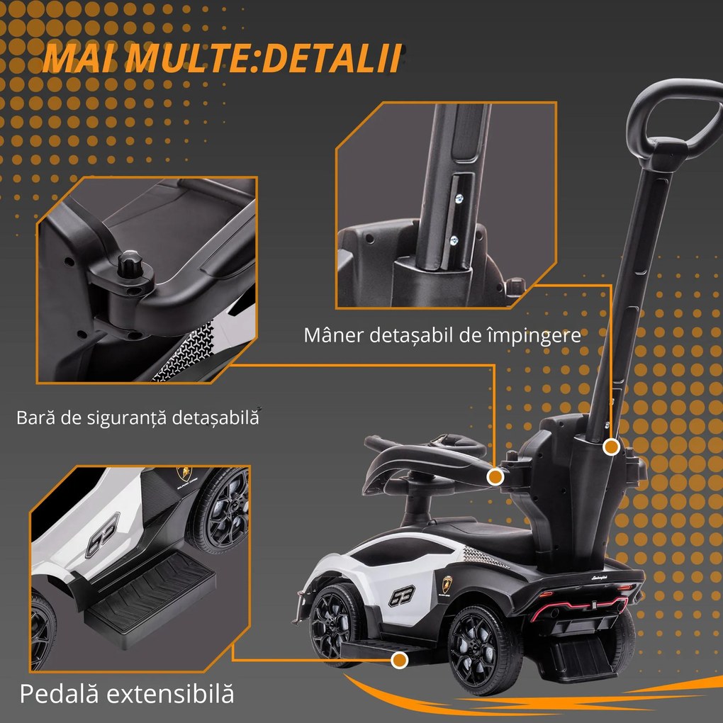 AIYAPLAY Mașină de împins pentru copii porteur pentru copii 1-3 ani multi-echipată cu mâner de împingere, klaxon și volan, Alb | Aosom Romania