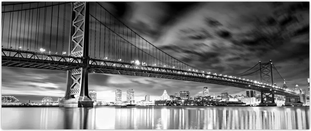 Tablou - Podul Benjamin Franklin, Philadelphia, alb-negru (120x50 cm)