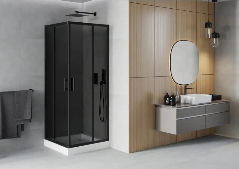 Mexen Rio cabina de duș pătrată 70 x 70 cm, grafit, neagră + cadă de duș, albă - 860-070-070-70-40-4510