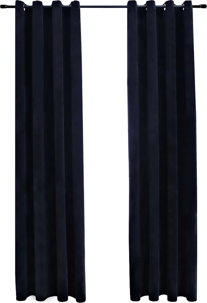 vidaXL Draperii opace cu inele, 2 buc., negru, 140 x 225 cm, catifea