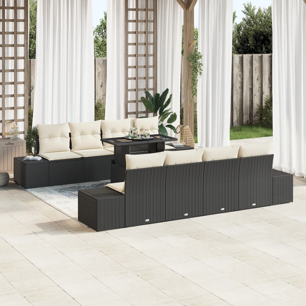 vidaXL Set de canapele de grădină 9 piese cu perne, negre, din ratan sintetic