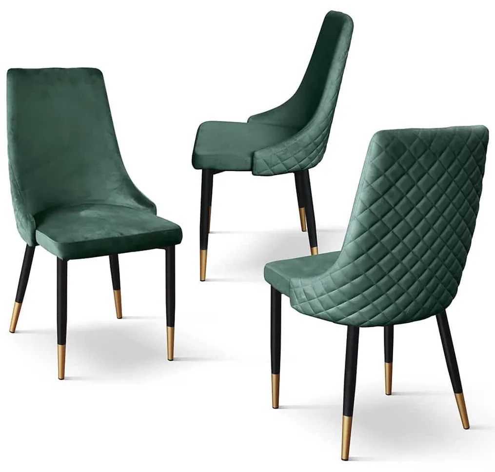 SET 4 Scaune Oro, structura metalica, catifea - VERDE INCHIS