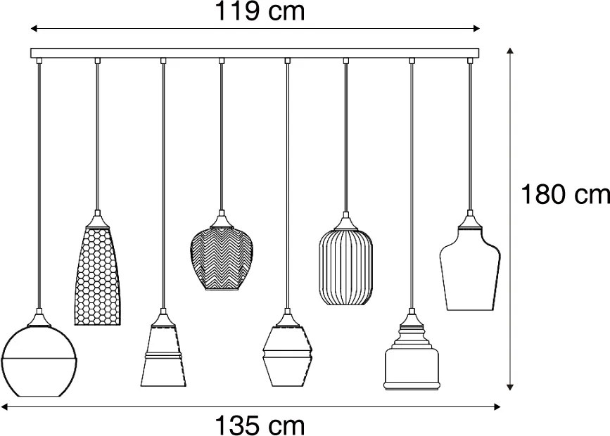Lampa suspendată Art Deco neagră cu sticlă ambră cu 8 lumini - Hanne