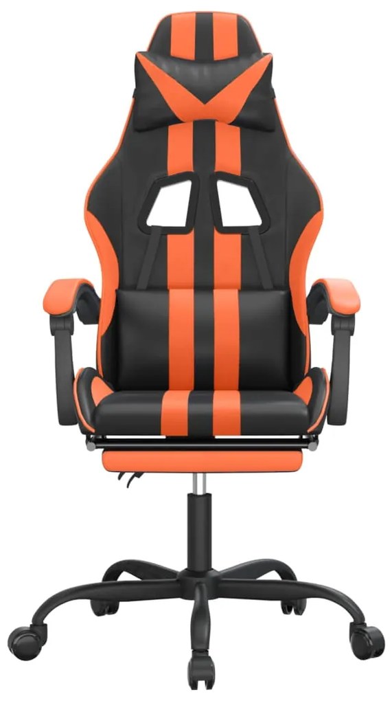 Scaun de gaming cu suport picioare, negru oranj, piele eco