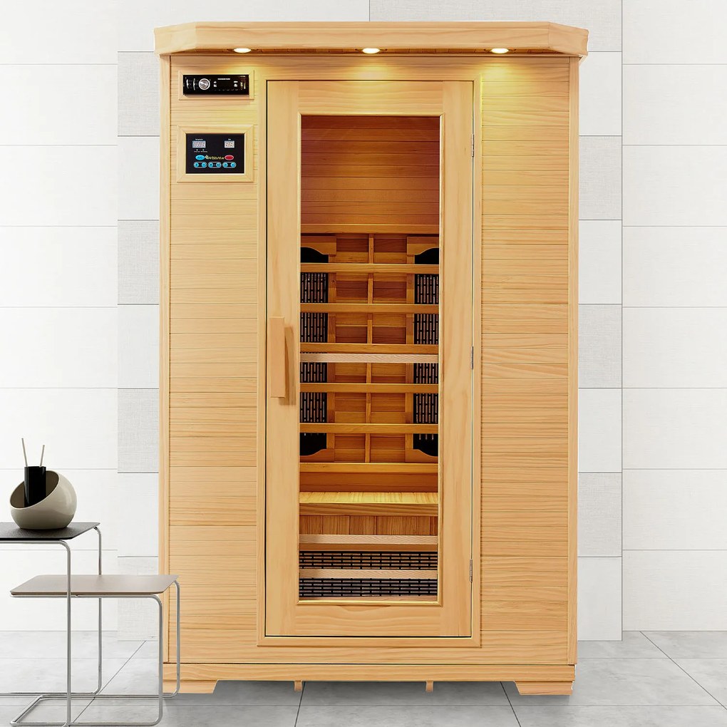 Infračervená sauna/ tepelná kabína Oslo s keramickými radiátormi a drevom Hemlock
