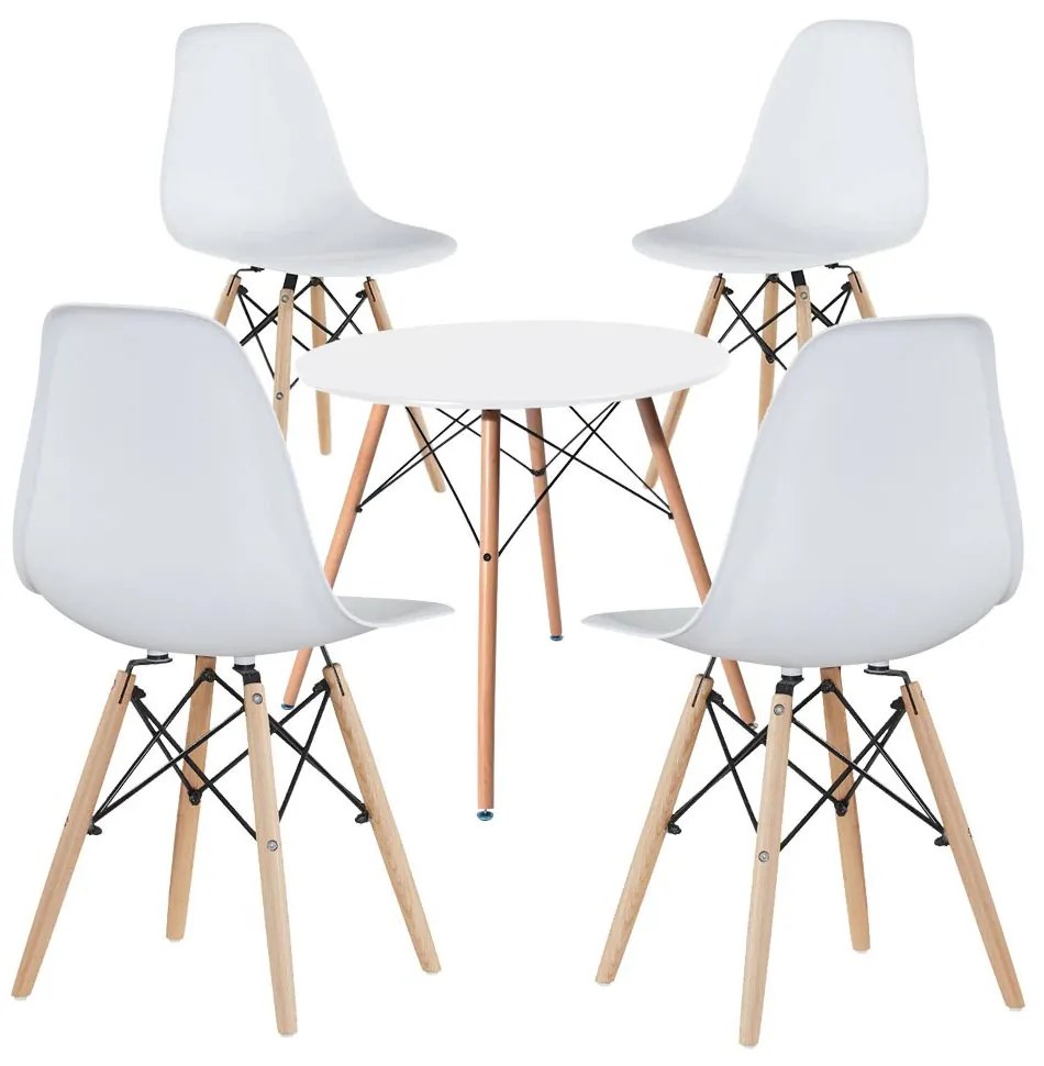 Set de 4 scaune moderne pentru dining cu masă, în 3 culori - alb