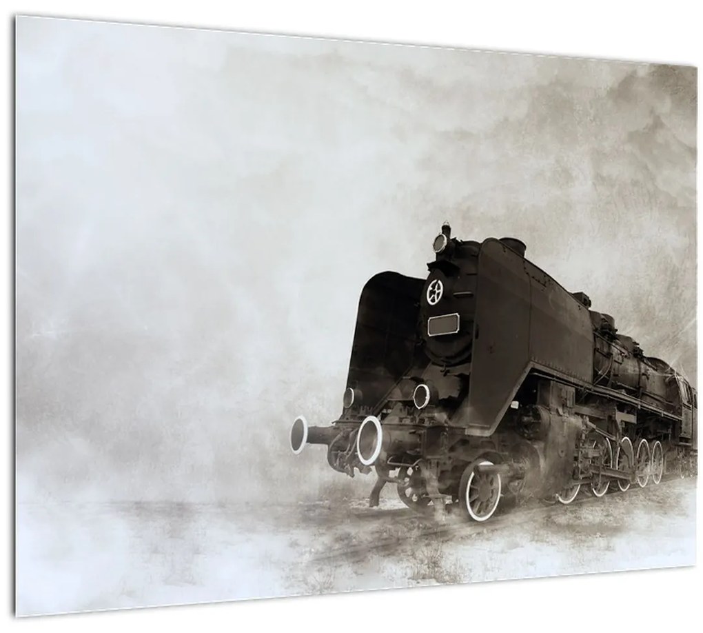 Tablou pe sticlă - Tren în ceață (70x50 cm)
