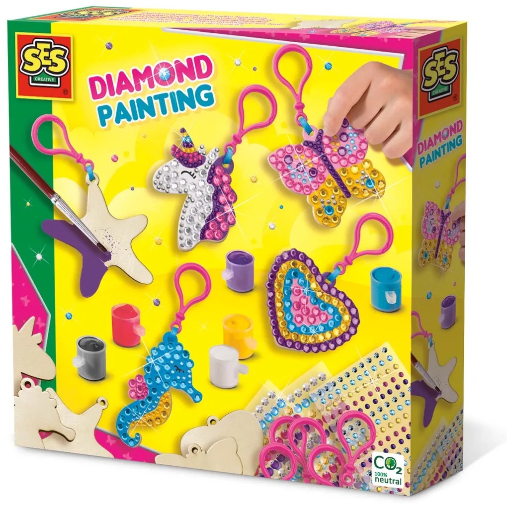 Set pentru copii de pictat brelocuri din lemn si lipit diamante