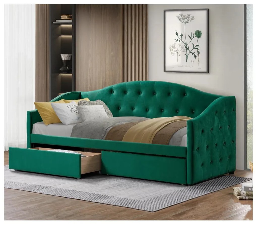 Pat de o persoană (divan) 90 cm Zonas (verde) (cu somieră) (cu sp. depozitare). 1116570
